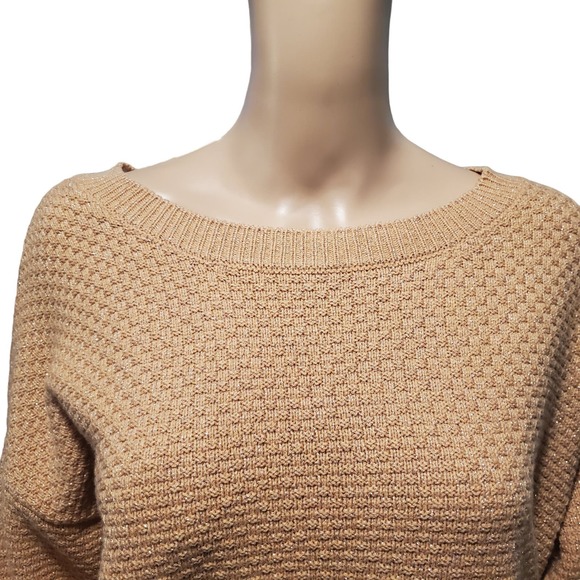 Soho Jeans Sz XS/S Oversized Peachy Brown Silver Metallic Lace Back Sweater - Picture 3 of 8